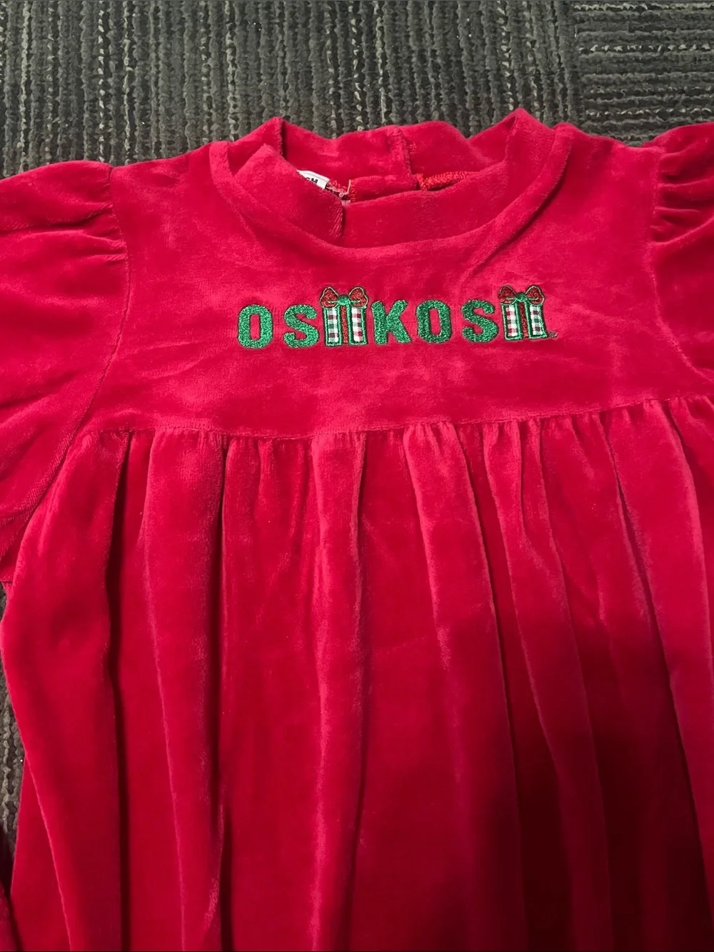 OshKosh B'gosh Red Velvet Holiday Dress with Green Embroidery